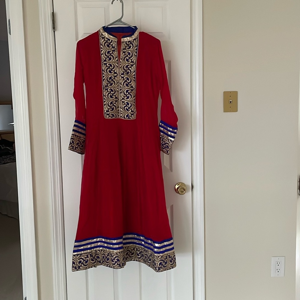 Never worn red Anarkali blue design